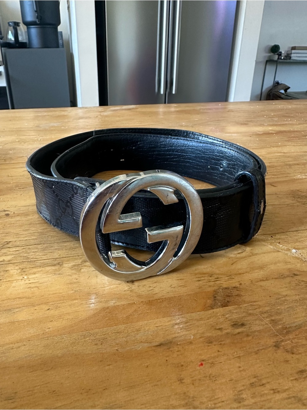 Gucci Black Canvas Monogram Belt Silver GG
